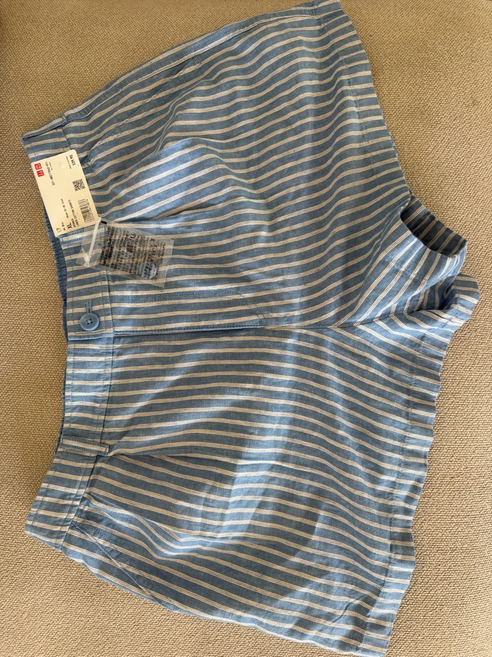 Women's Blue & White Striped Linen Cotton Shorts